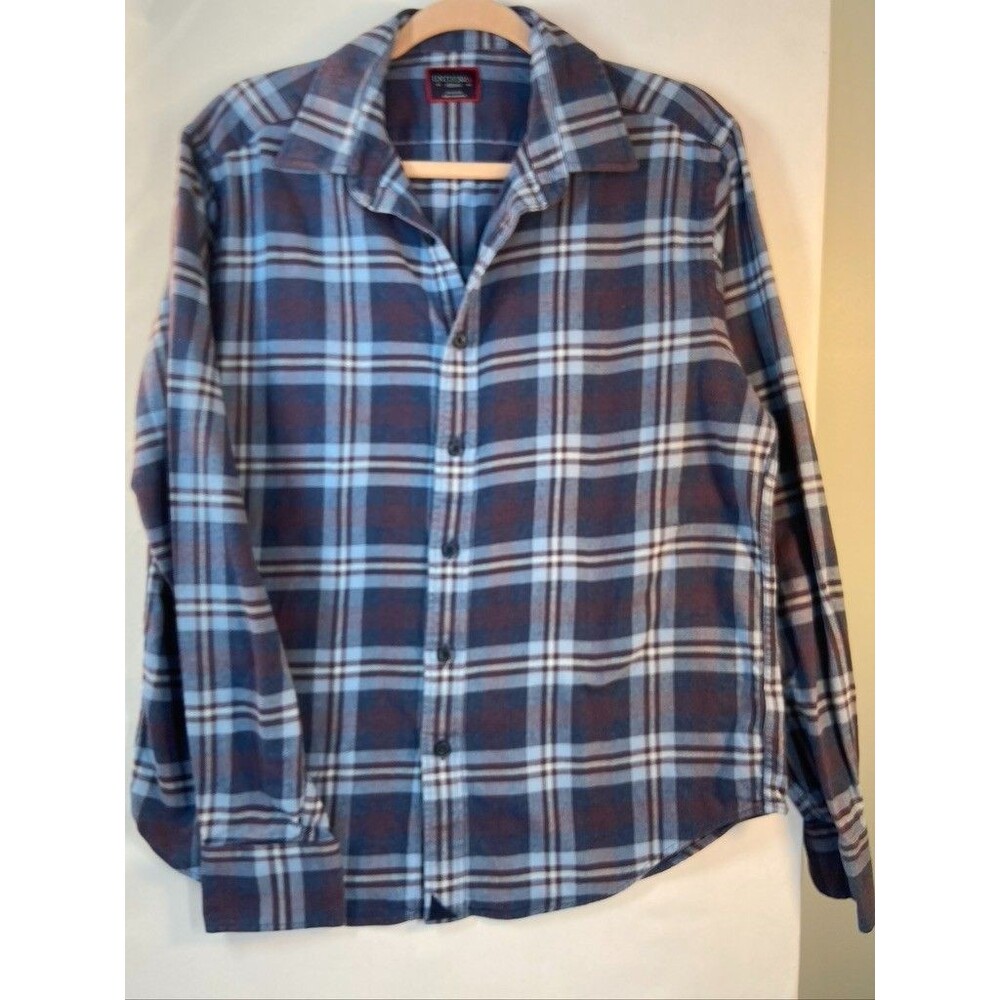 UNTUCK it Shirt Men’s Medium Blue Plaid  Flannel Long Sleeve Button Up